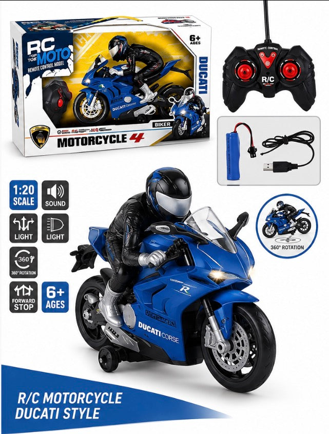 R/C Ducati-Style Motorcycle with Rider – Lights, Sound & 360° Stunt Action